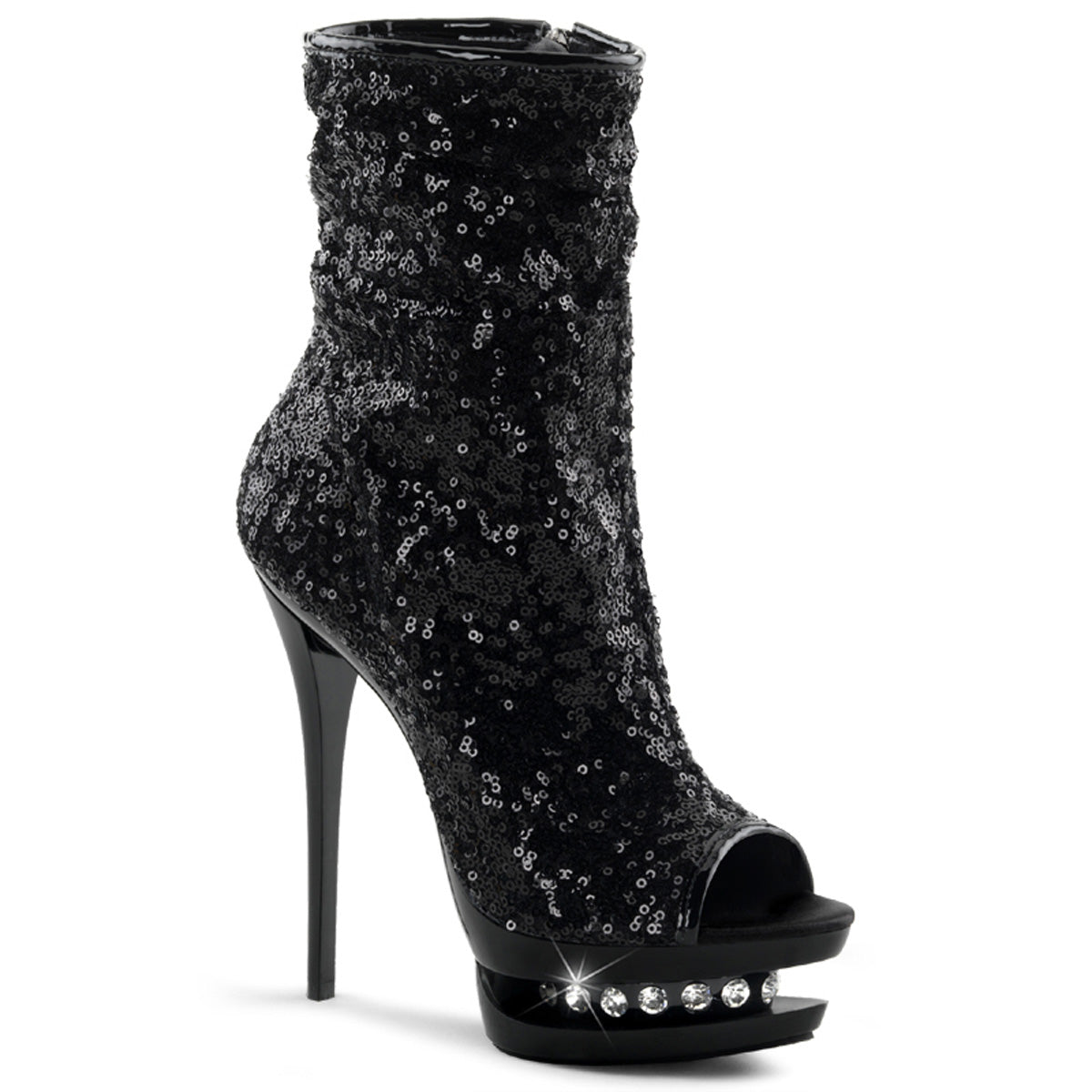 *6" Heel, 1 1/2" PF Two Tone Sequined Open Toe Ankle Boot (Pleaser BL-R1008/BSQ/B-R)