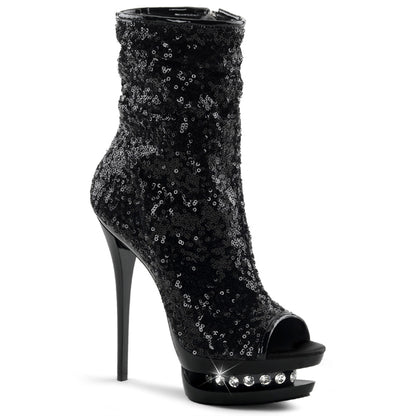 *6" Heel, 1 1/2" PF Two Tone Sequined Open Toe Ankle Boot (Pleaser BL-R1008/BSQ/B-R)