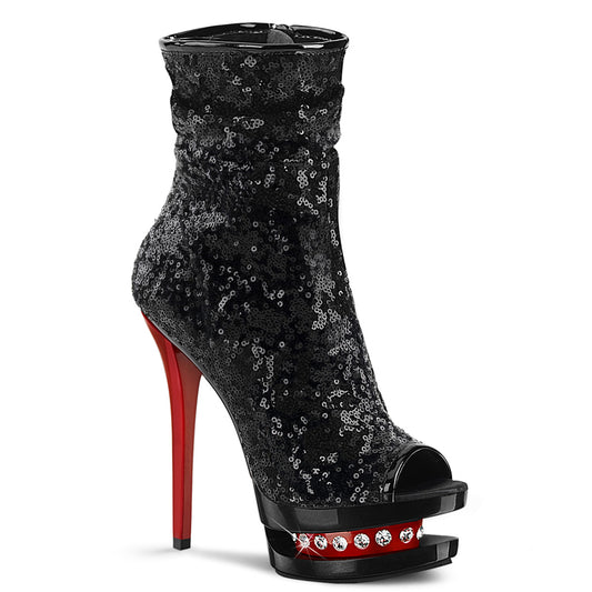 *6" Heel, 1 1/2" PF Two Tone Sequined Open Toe Ankle Boot (Pleaser BL-R1008/BSQ/B-R)