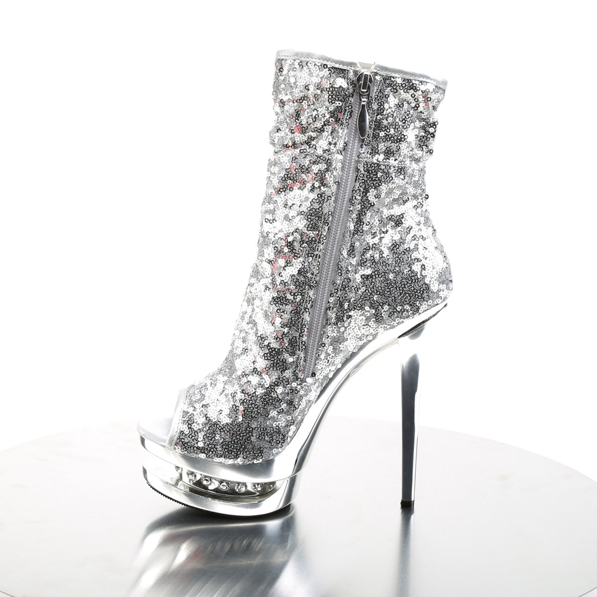 *6" Heel, 1 1/2" PF Two Tone Sequined Open Toe Ankle Boot (Pleaser BL-R1008/BSQ/B-R)
