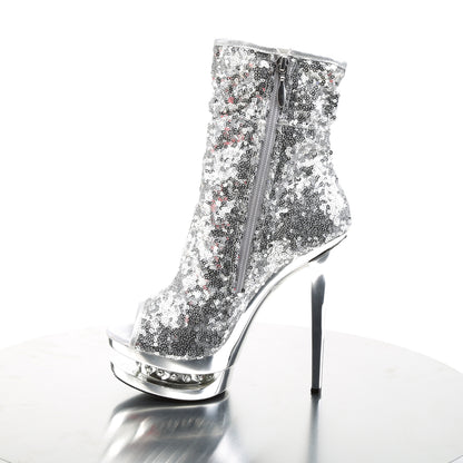 *6" Heel, 1 1/2" PF Two Tone Sequined Open Toe Ankle Boot (Pleaser BL-R1008/BSQ/B-R)