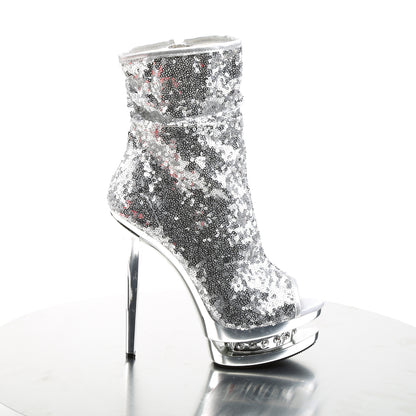 *6" Heel, 1 1/2" PF Two Tone Sequined Open Toe Ankle Boot (Pleaser BL-R1008/BSQ/B-R)