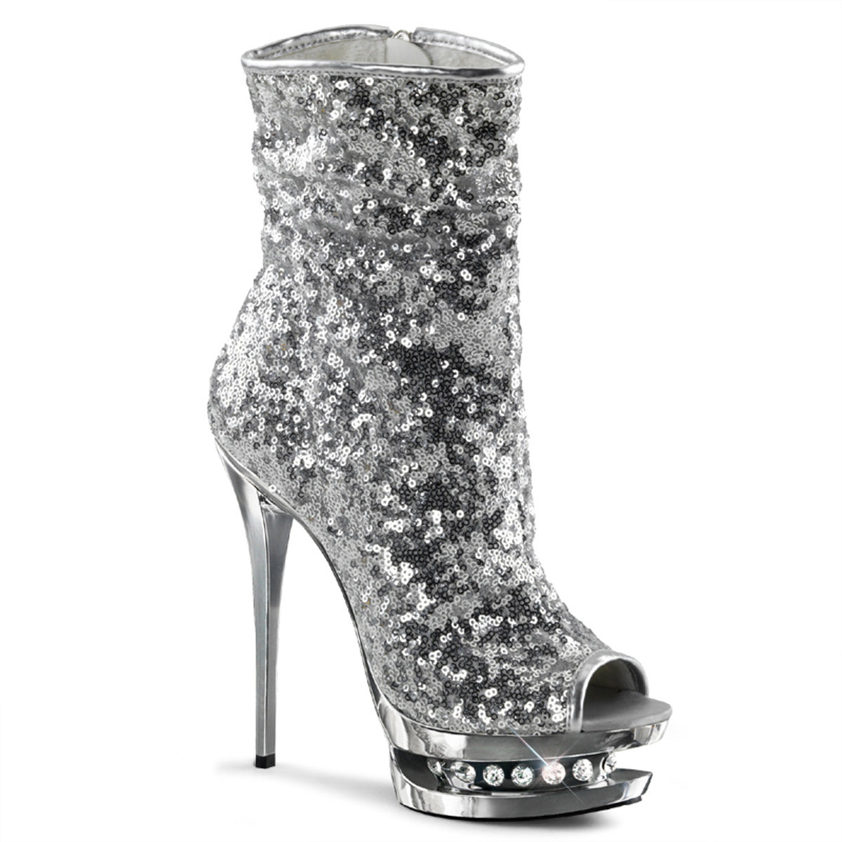 *6" Heel, 1 1/2" PF Two Tone Sequined Open Toe Ankle Boot (Pleaser BL-R1008/BSQ/B-R)