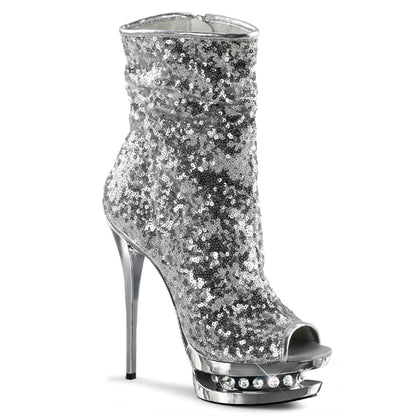 *6" Heel, 1 1/2" PF Two Tone Sequined Open Toe Ankle Boot (Pleaser BL-R1008/BSQ/B-R)