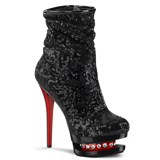 *6" Heel, 1 1/2" PF Two Tone Sequined Ankle Boot, Side Zip (Pleaser BL-R1009/BSQ/B-R)