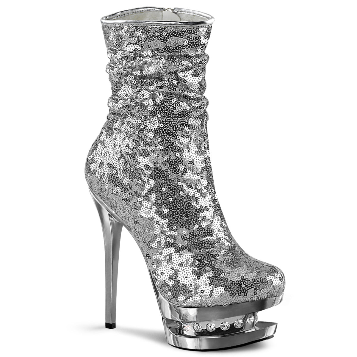 *6" Heel, 1 1/2" PF Two Tone Sequined Ankle Boot, Side Zip (Pleaser BL-R1009/BSQ/B-R)