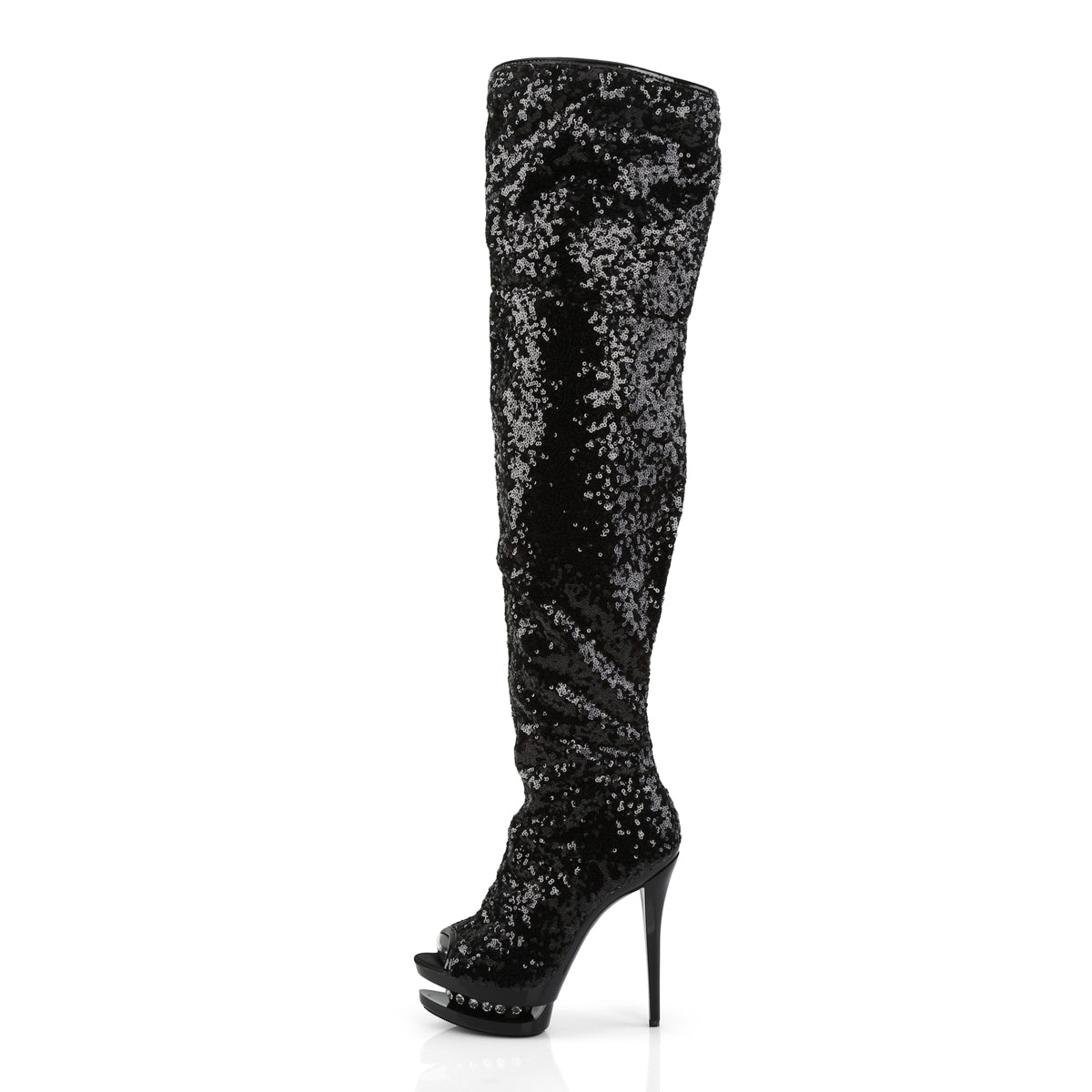 6" Heel, 1 1/2" Dual PF Open Toe Thigh Boot (Pleaser BL-R3011/BSQ/M)