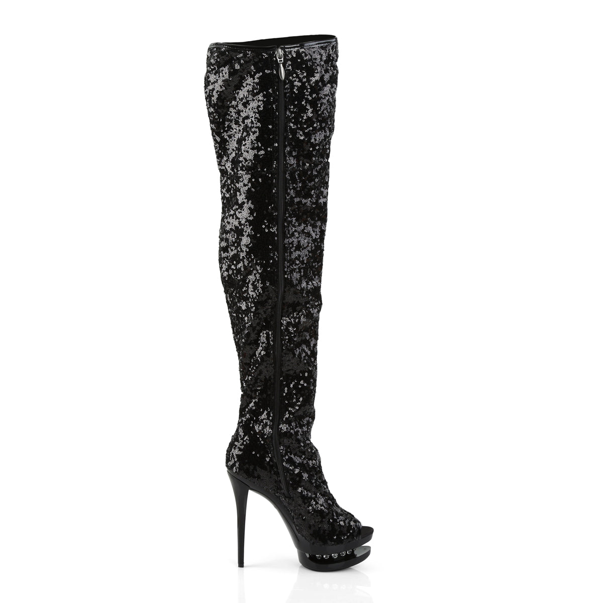 6" Heel, 1 1/2" Dual PF Open Toe Thigh Boot (Pleaser BL-R3011/BSQ/M)