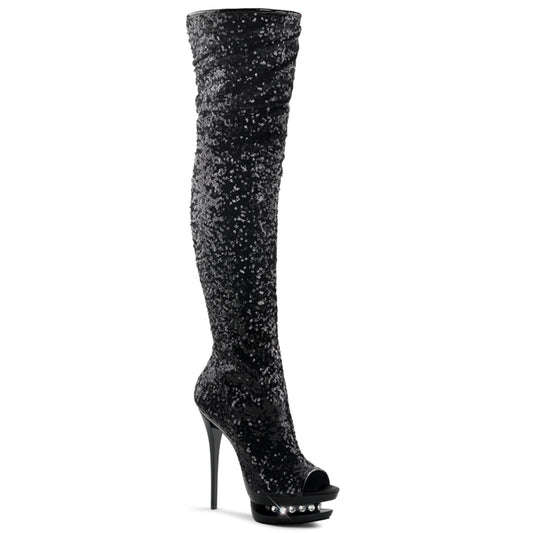 6" Heel, 1 1/2" Dual PF Open Toe Thigh Boot (Pleaser BL-R3011/BSQ/M)