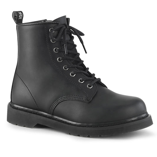 1 1/4" Heel 8-Eyelet Mid Calf Unisex Vegan Boot, Side Zip (Demonia BOLT100/BVL)