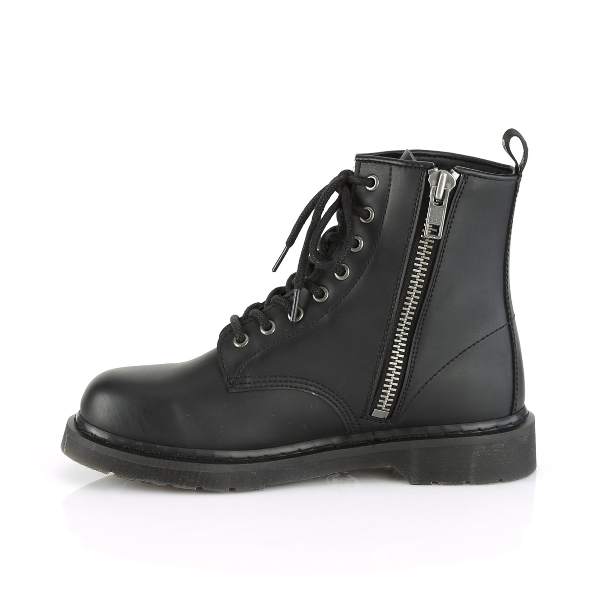 1 1/4" Heel 8-Eyelet Mid Calf Unisex Vegan Boot, Side Zip (Demonia BOLT100/BVL)