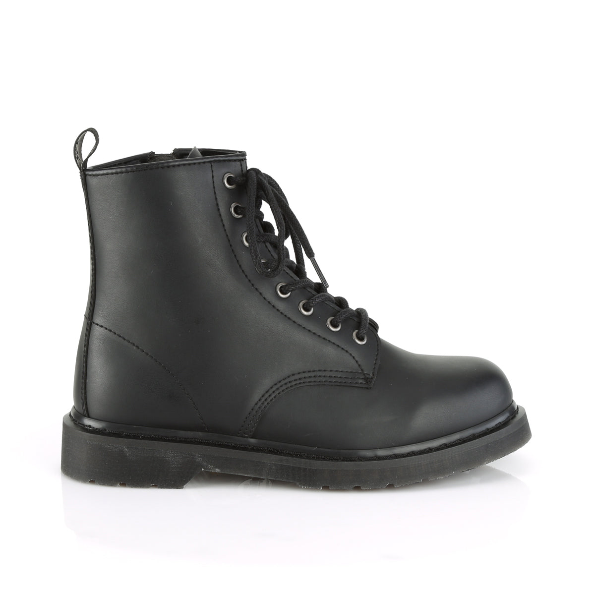 1 1/4" Heel 8-Eyelet Mid Calf Unisex Vegan Boot, Side Zip (Demonia BOLT100/BVL)