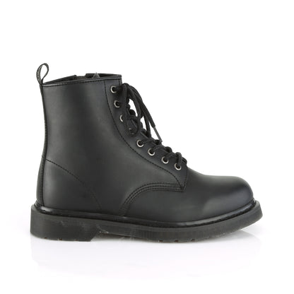 1 1/4" Heel 8-Eyelet Mid Calf Unisex Vegan Boot, Side Zip (Demonia BOLT100/BVL)