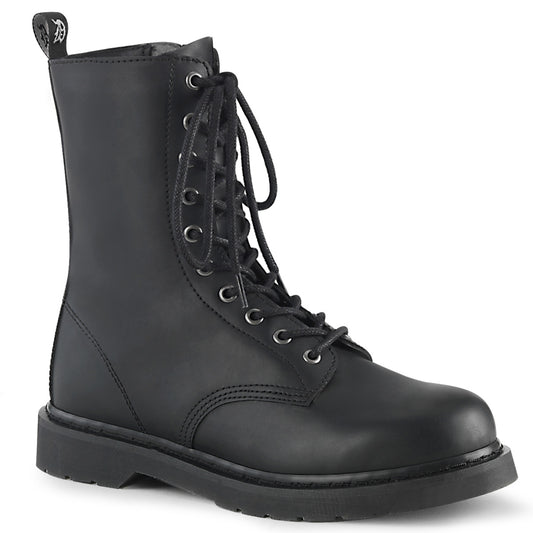 1 1/4" Heel 10-Eyelet Mid Calf Unisex Vegan Boot, Side Zip (Demonia BOLT200/BVL)