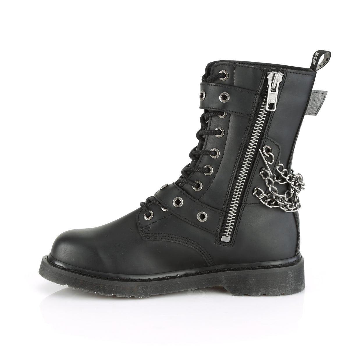 1 1/4" Heel 10 Eyelet  Mid-Calf Combat Boot, Side Zip (Demonia BOLT250/BVL)