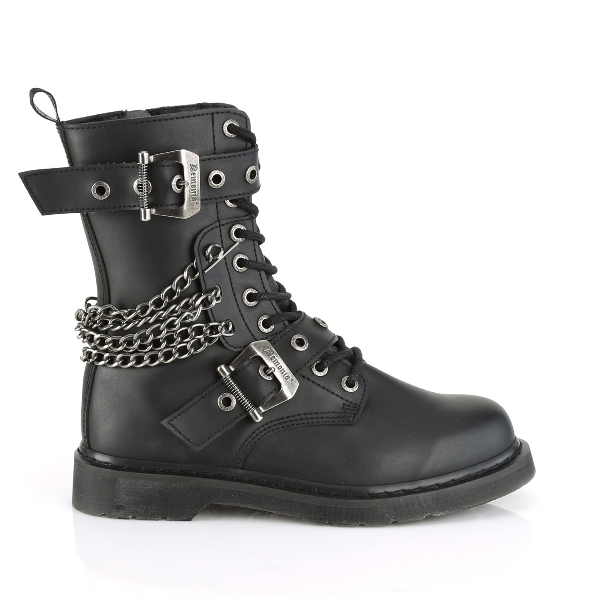 1 1/4" Heel 10 Eyelet  Mid-Calf Combat Boot, Side Zip (Demonia BOLT250/BVL)