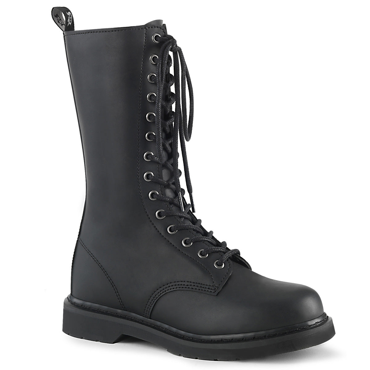 1 1/4" Heel 14-Eyelet Mid Calf Unisex Vegan Boot, Side Zip (Demonia BOLT300/BVL)