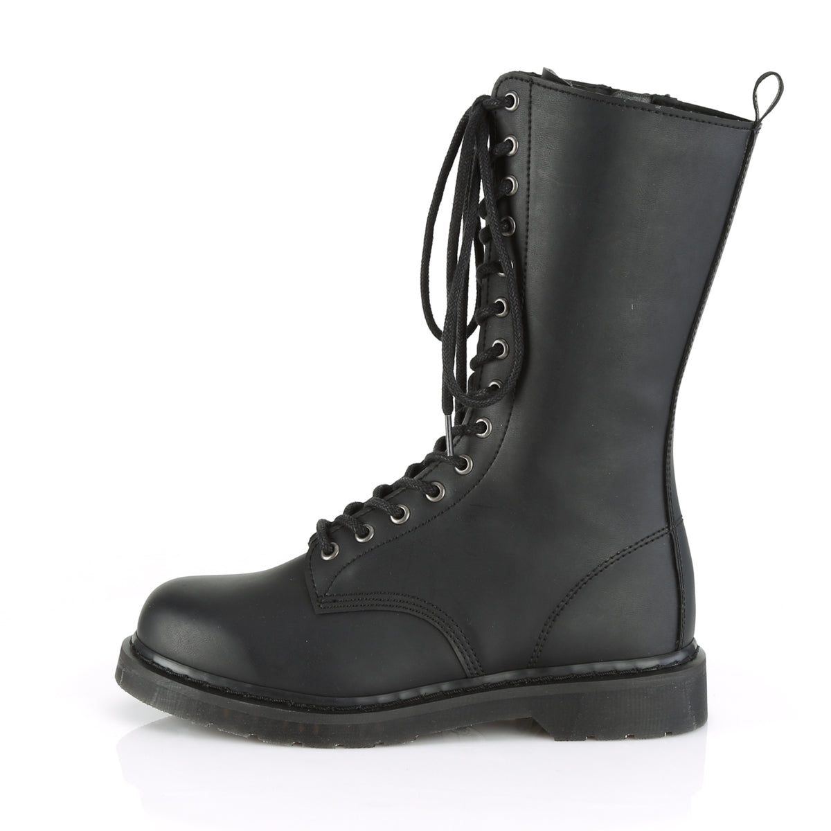 1 1/4" Heel 14-Eyelet Mid Calf Unisex Vegan Boot, Side Zip (Demonia BOLT300/BVL)