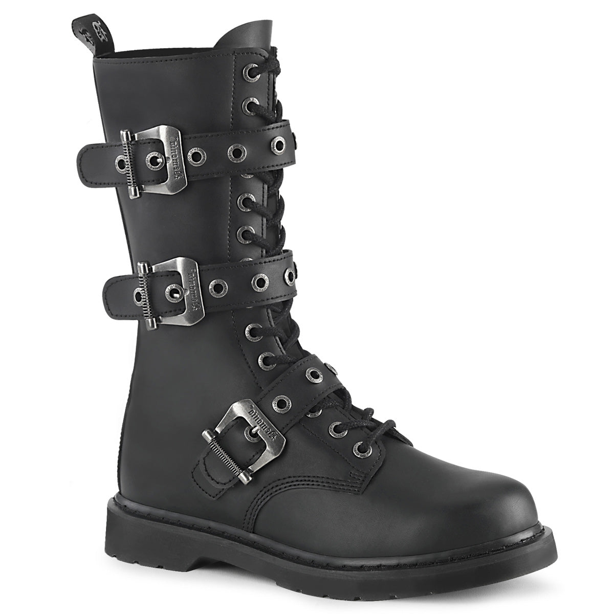 1 1/4" Heel 14 Eyelet Mid-Calf Combat Boot, Side Zip (Demonia BOLT330/BVL)