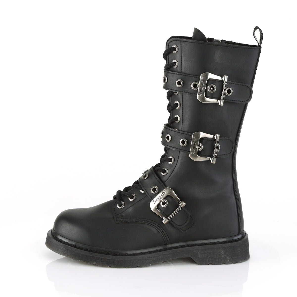 1 1/4" Heel 14 Eyelet Mid-Calf Combat Boot, Side Zip (Demonia BOLT330/BVL)