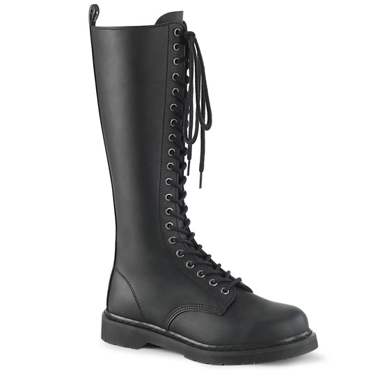 1 1/4" Heel 20-Eyelet Knee High Unisex Vegan Boot, Side Zip (Demonia BOLT400/BVL)