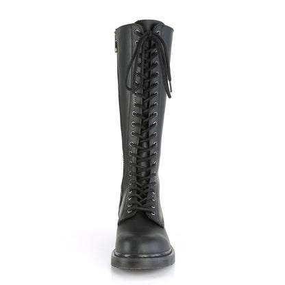 1 1/4" Heel 20-Eyelet Knee High Unisex Vegan Boot, Side Zip (Demonia BOLT400/BVL)