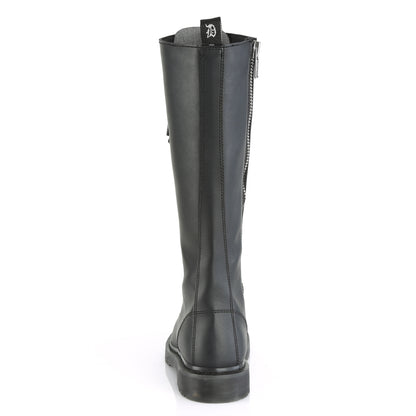 1 1/4" Heel 20-Eyelet Knee High Unisex Vegan Boot, Side Zip (Demonia BOLT400/BVL)