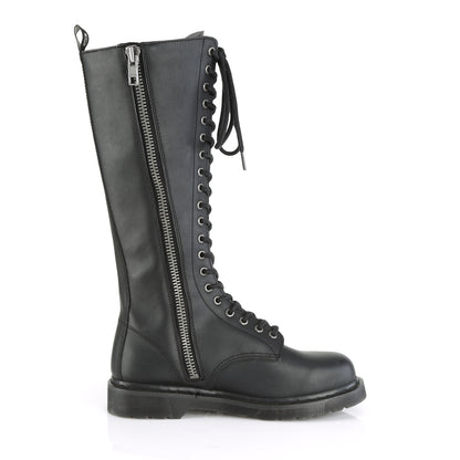 1 1/4" Heel 20-Eyelet Knee High Unisex Vegan Boot, Side Zip (Demonia BOLT400/BVL)
