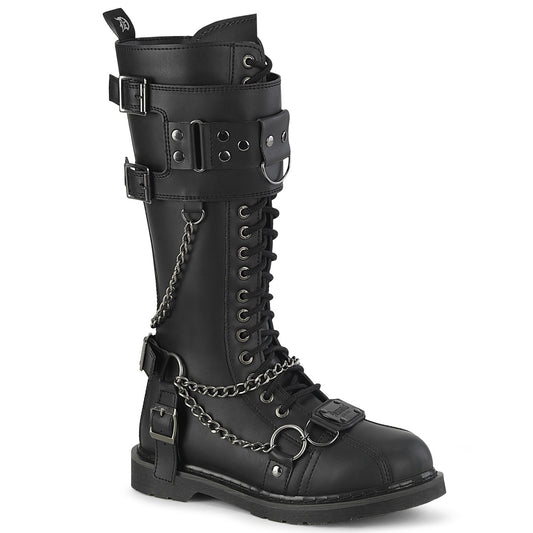 1 1/4" Heel 20 Eyelet Knee High Combat Boot, Side Zip (Demonia BOLT415/BVL)