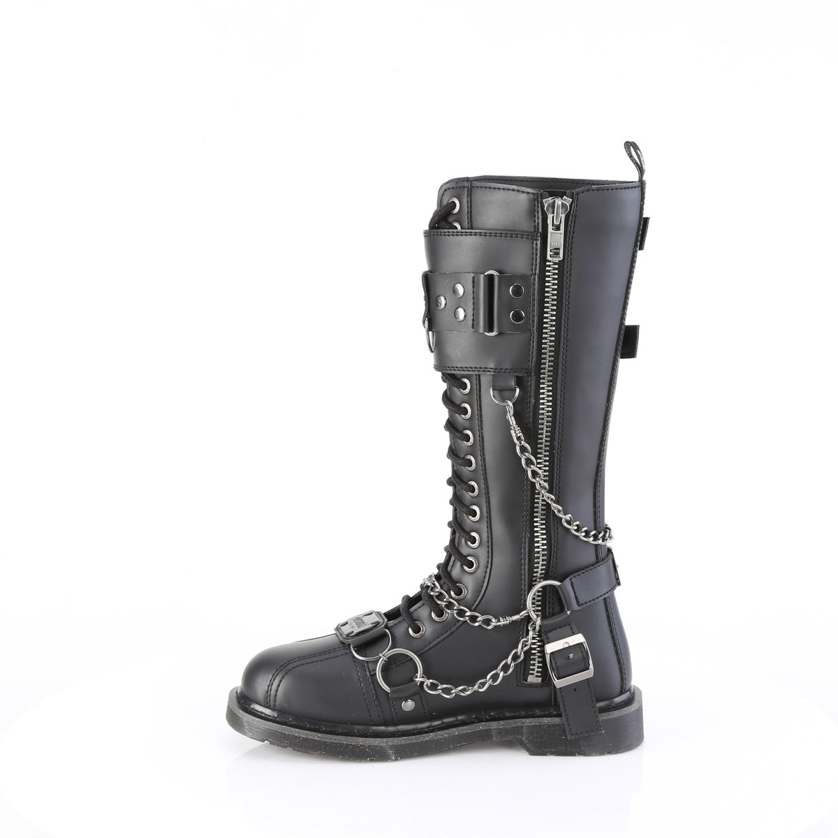 1 1/4" Heel 20 Eyelet Knee High Combat Boot, Side Zip (Demonia BOLT415/BVL)