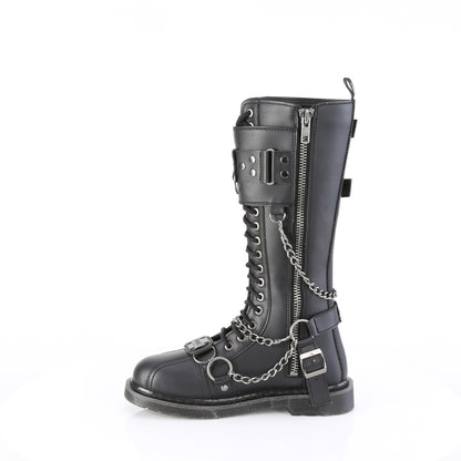 1 1/4" Heel 20 Eyelet Knee High Combat Boot, Side Zip (Demonia BOLT415/BVL)