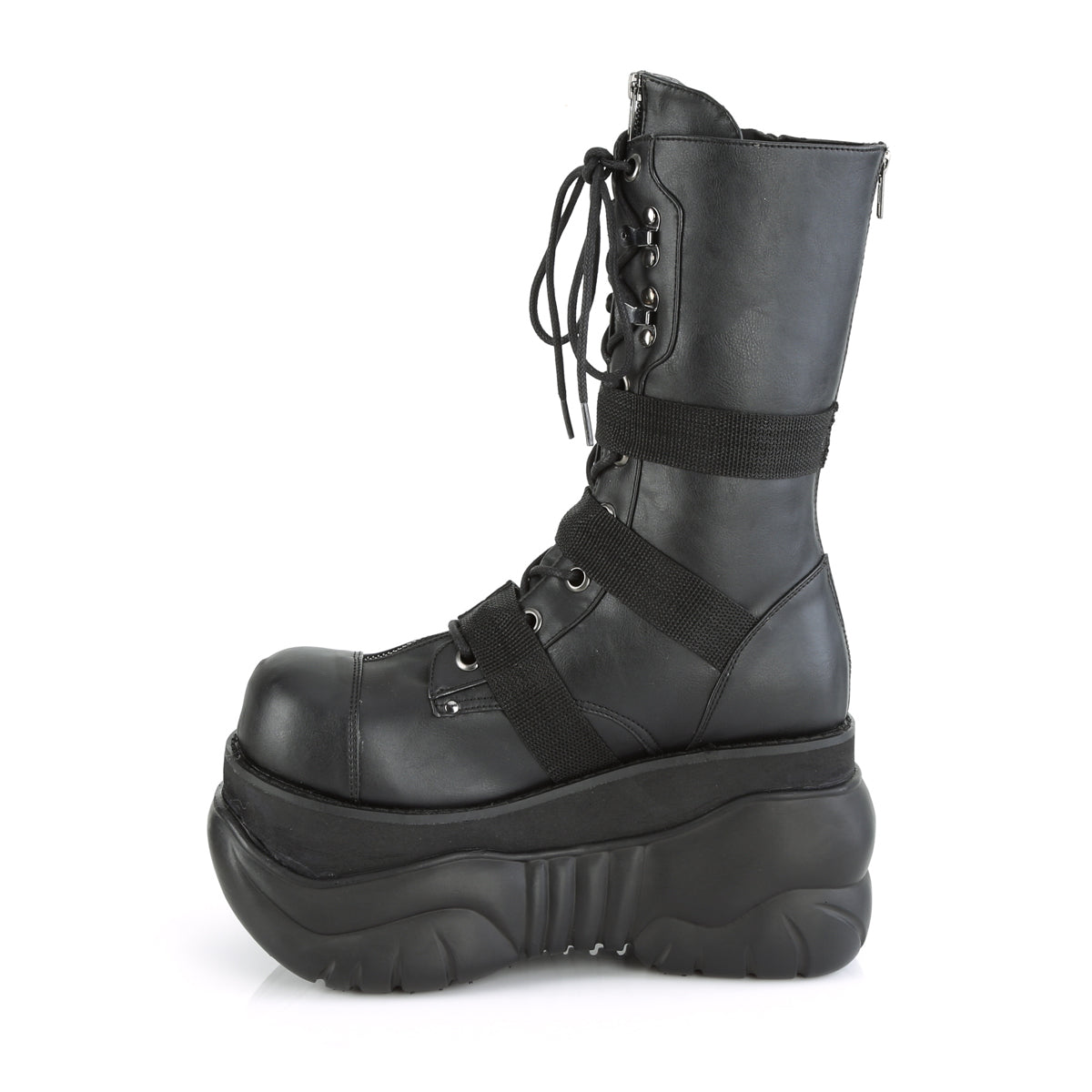 4" PF Lace-Up  Mid Calf Boot, Back Metal Zipper (Demonia BOX230/BVL)