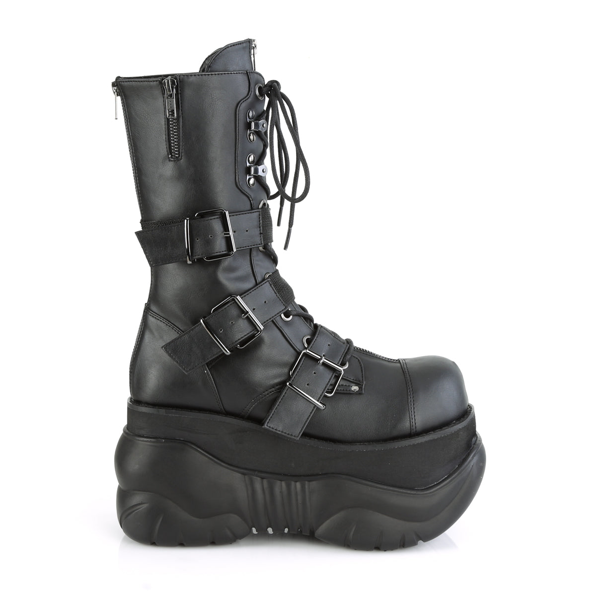 4" PF Lace-Up  Mid Calf Boot, Back Metal Zipper (Demonia BOX230/BVL)