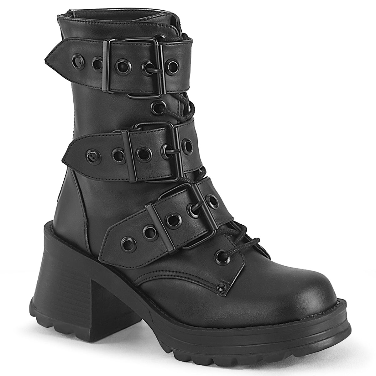 2 3/4" Heel, 1" Platform Lace-Up Ankle Boot, Inside Zip (Demonia BRATTY118/BVL)