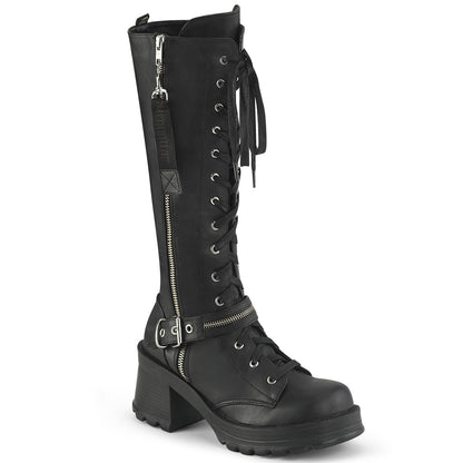 2 3/4" Heel, 1" Platform Lace-Up Knee High Boot, Outer Zip (Demonia BRATTY206/BVL)