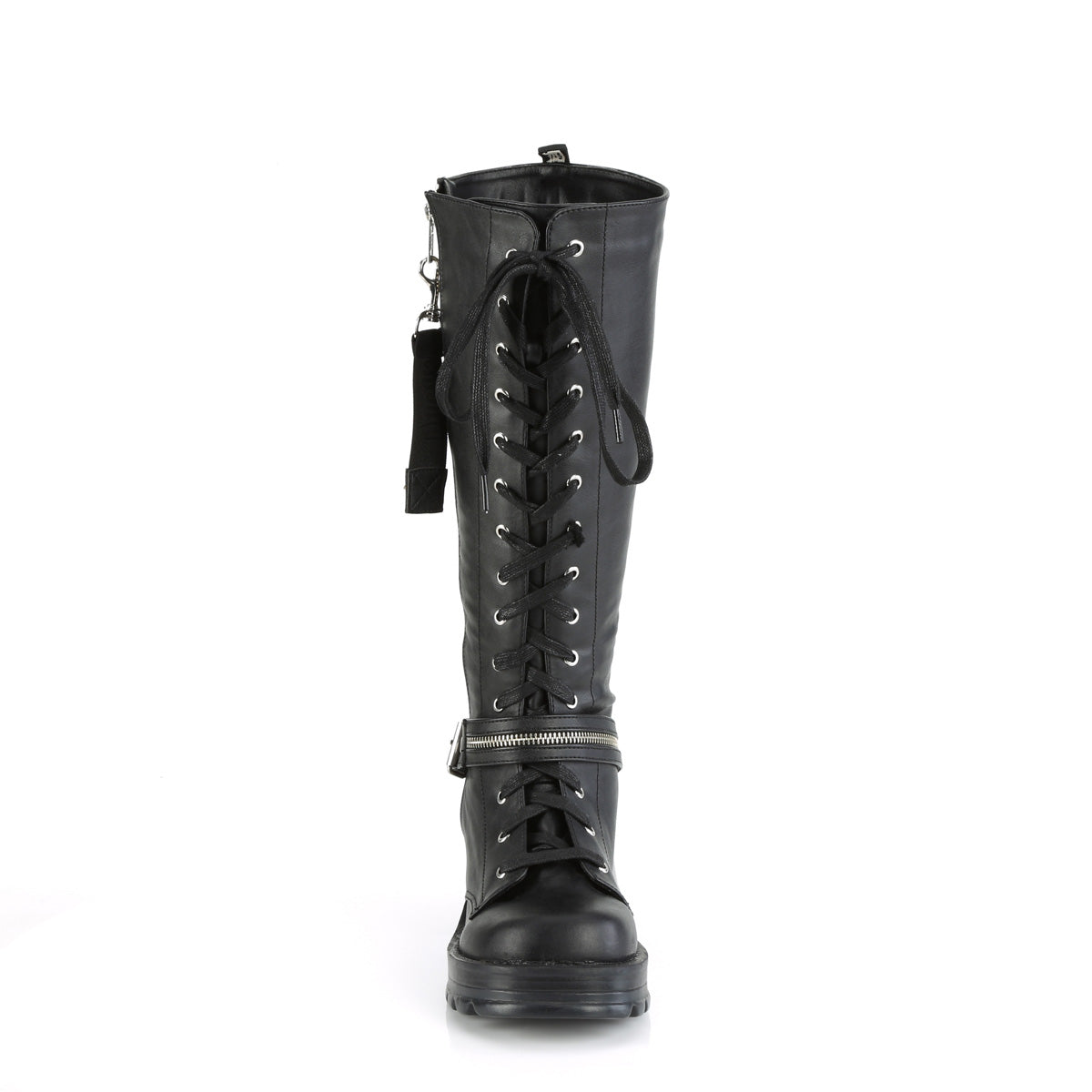 2 3/4" Heel, 1" Platform Lace-Up Knee High Boot, Outer Zip (Demonia BRATTY206/BVL)