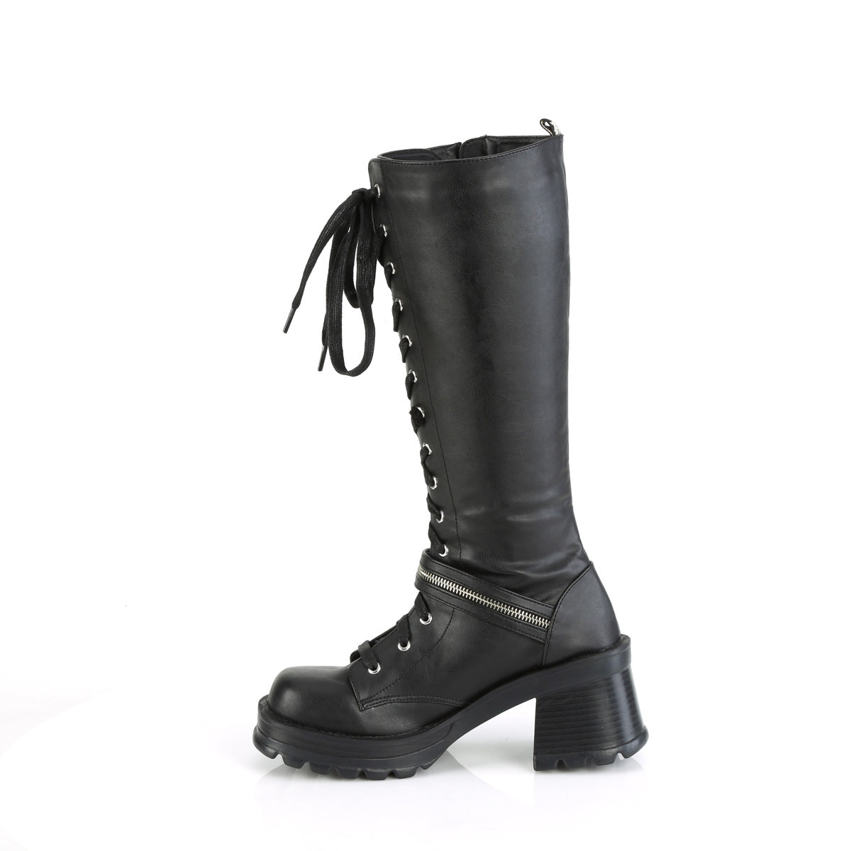 2 3/4" Heel, 1" Platform Lace-Up Knee High Boot, Outer Zip (Demonia BRATTY206/BVL)