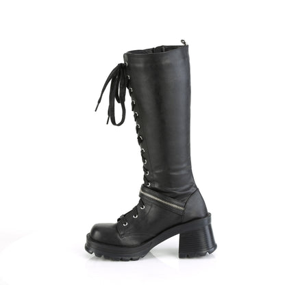 2 3/4" Heel, 1" Platform Lace-Up Knee High Boot, Outer Zip (Demonia BRATTY206/BVL)
