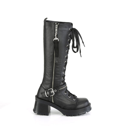 2 3/4" Heel, 1" Platform Lace-Up Knee High Boot, Outer Zip (Demonia BRATTY206/BVL)