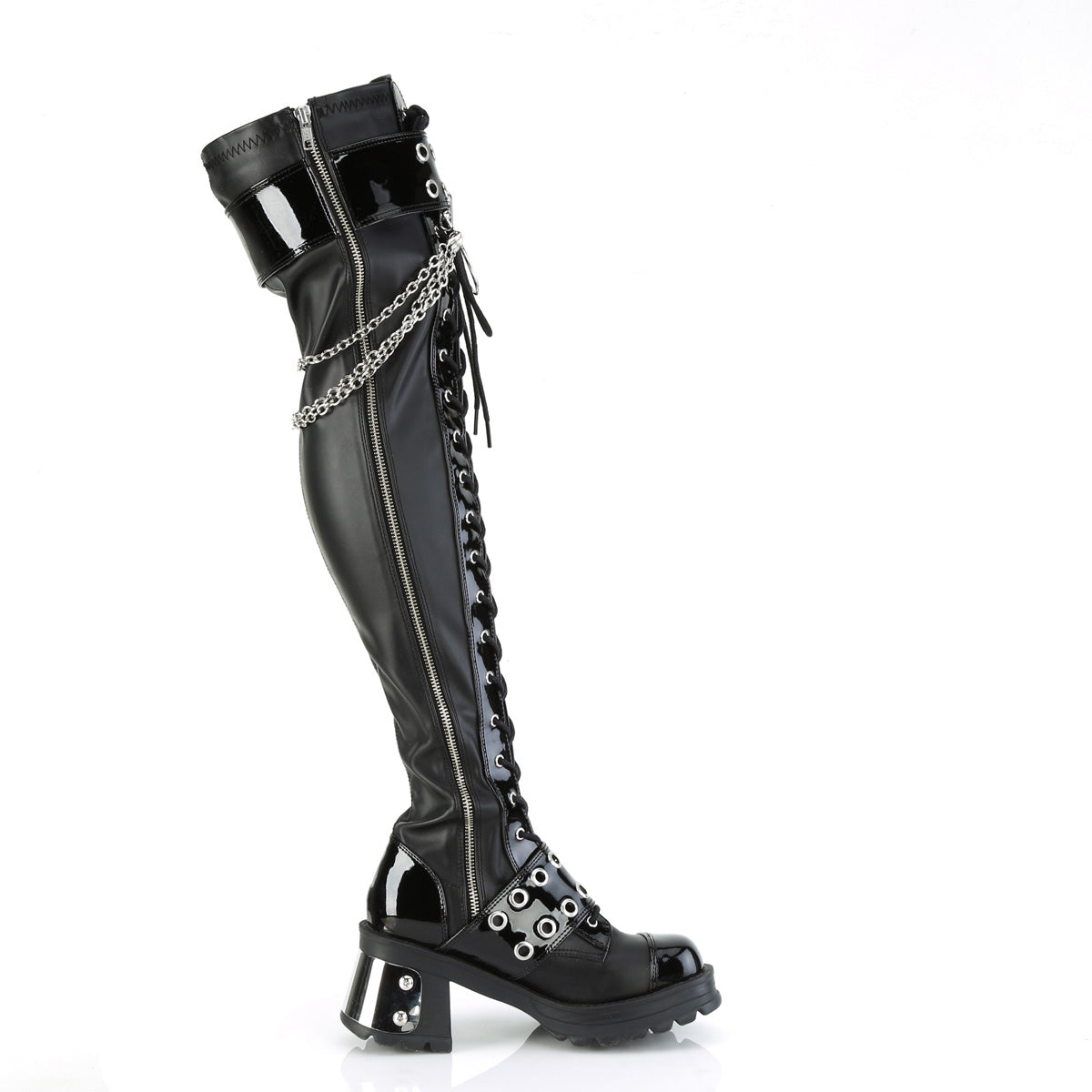 2 3/4" Chunky Heel, 1" PF Over-The-Knee Boot, Inside Zip (Demonia BRATTY304/BVL)