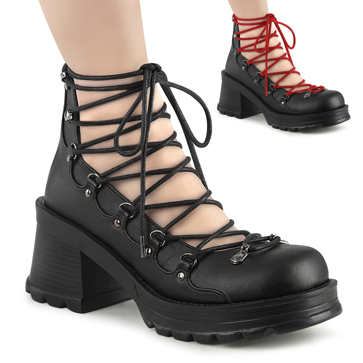 2 3/4" Heel, 1" Platform Lace-Up Ankle High Shoe (Demonia BRATTY32/BVL)