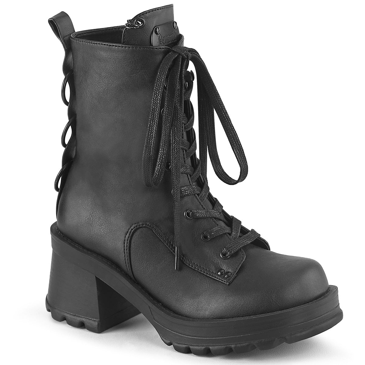 **2 3/4" Heel, 1" Platform Lace-Up Ankle Boot, Inside Zip (Demonia BRATTY50/BVL)
