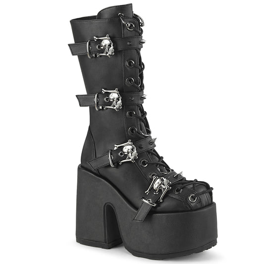 5" Chunky Heel, 3" P/F Lace-Up Mid-Calf Boot, Back Zip (Demonia CAM115/BVL)