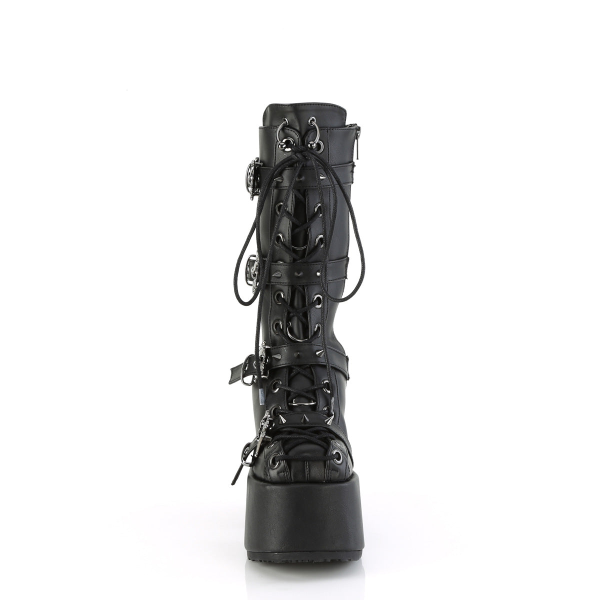 5" Chunky Heel, 3" P/F Lace-Up Mid-Calf Boot, Back Zip (Demonia CAM115/BVL)