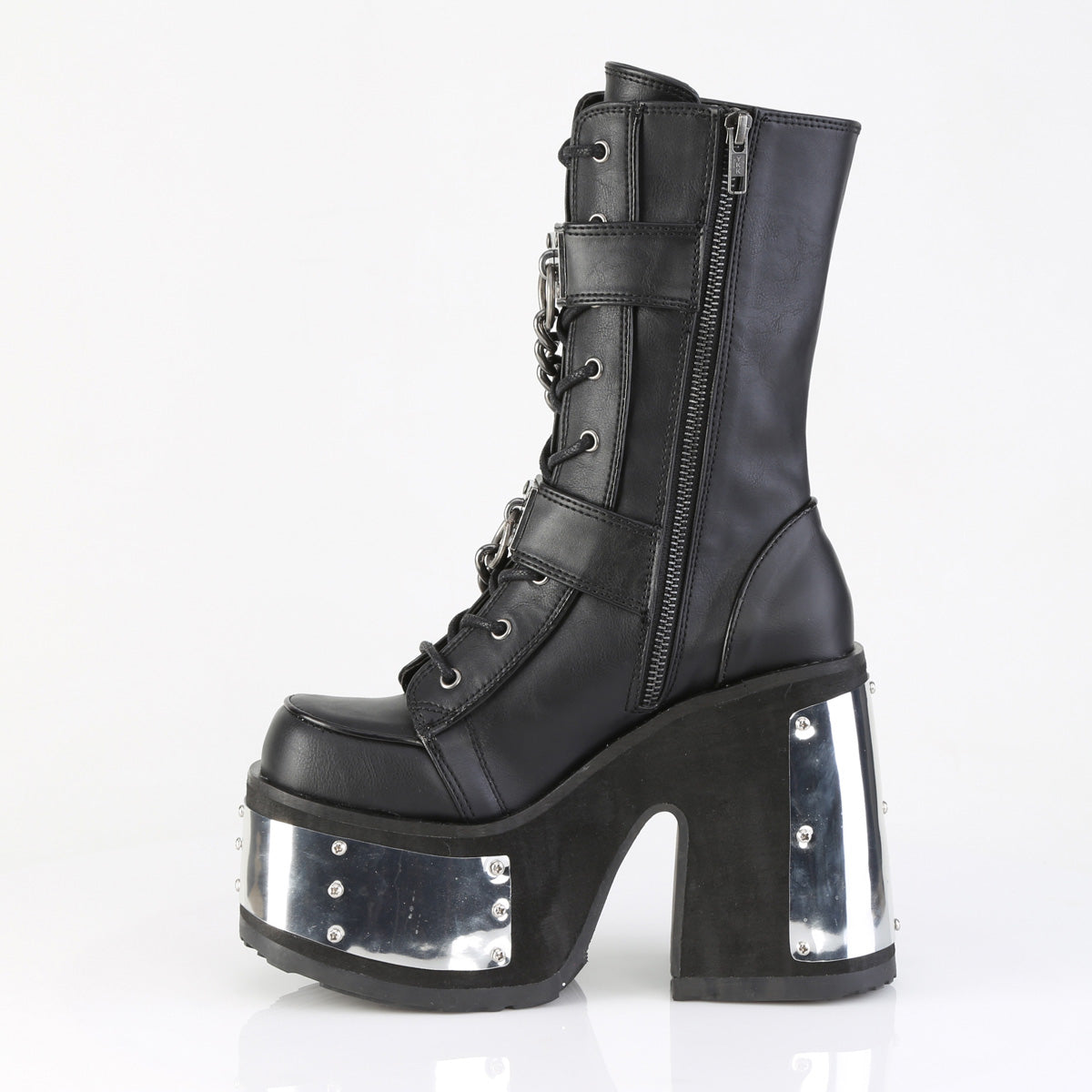 5" Chunky Heel, 3" P/F Lace-Up Ankle Boot, Side Zip (Demonia CAM120/BVL)