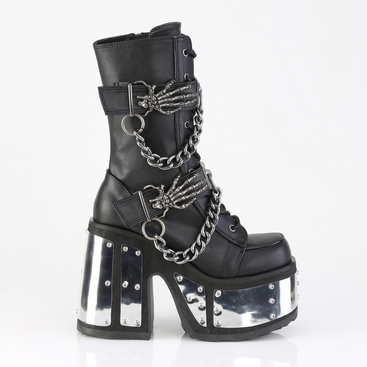 5" Chunky Heel, 3" P/F Lace-Up Ankle Boot, Side Zip (Demonia CAM120/BVL)