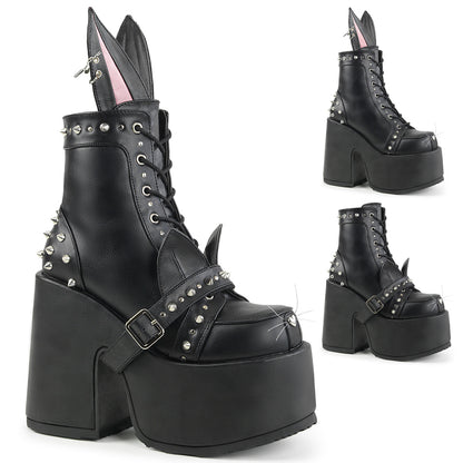 5" Chunky Heel, 3" Platform, Lace-Up Front Ankle Boot, Side (Demonia CAM202/BVL)