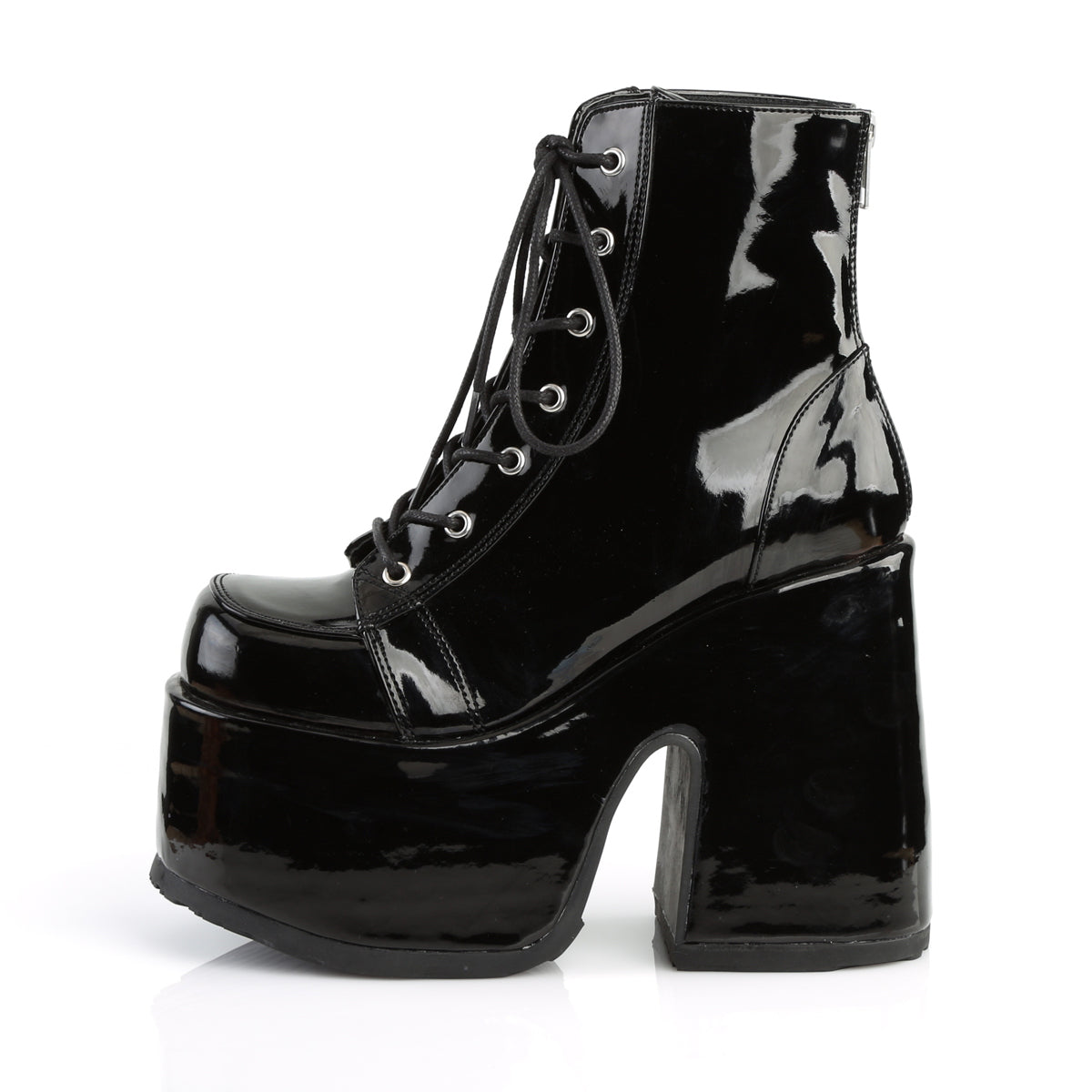 5" ChunkyHeel, 3" P/FLace-Up Ankle Boot, Metal Back Zip (Demonia CAM203/B)