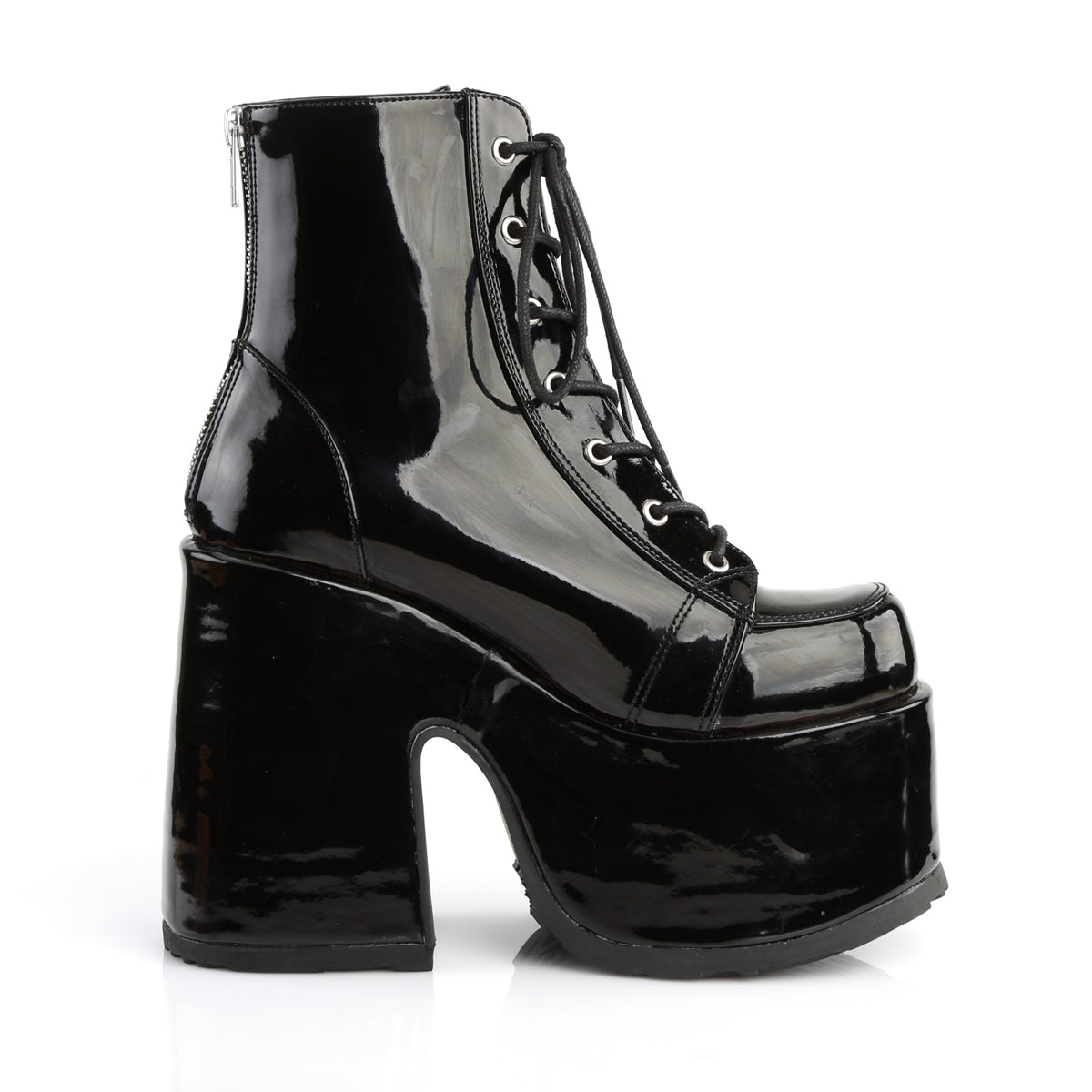 5" ChunkyHeel, 3" P/FLace-Up Ankle Boot, Metal Back Zip (Demonia CAM203/B)