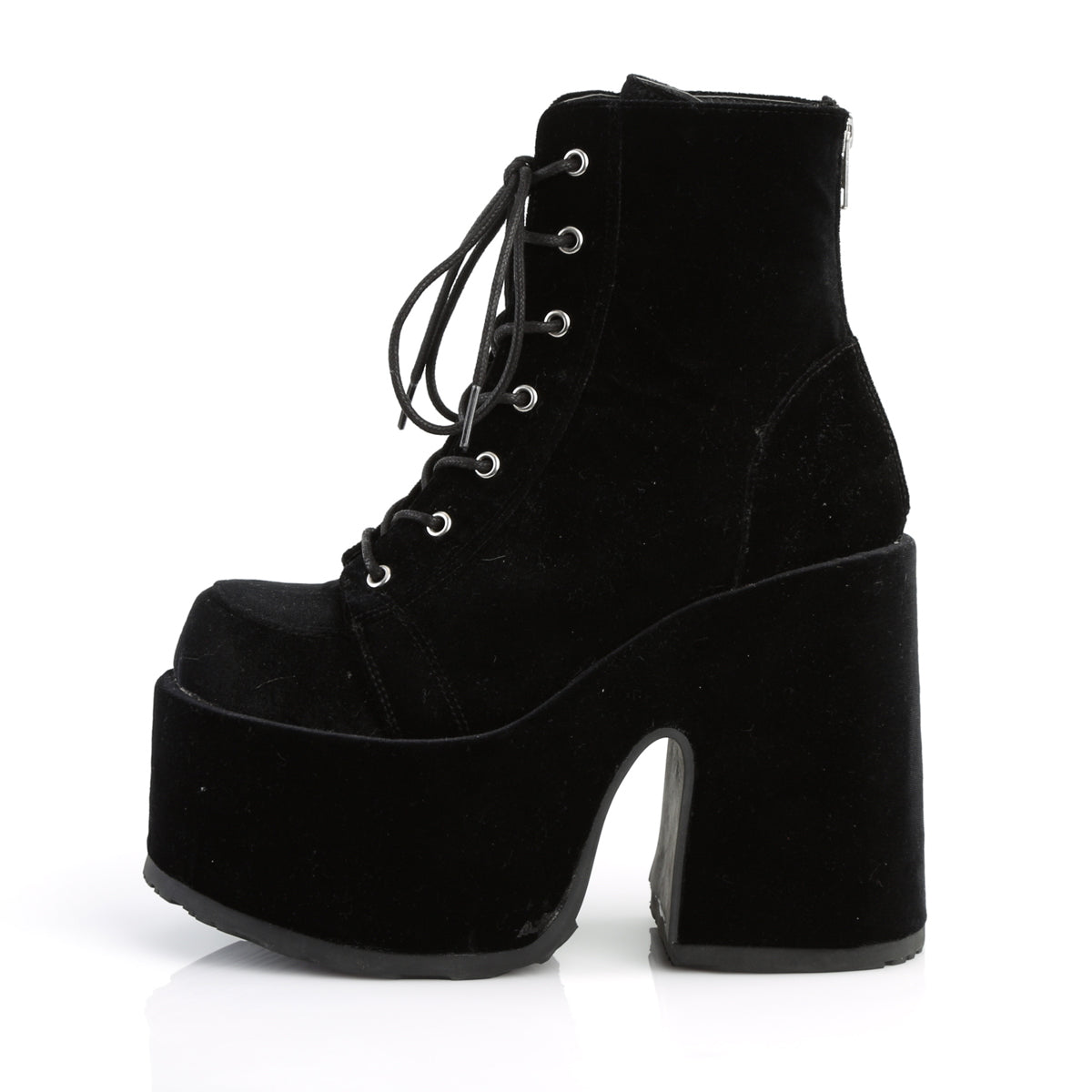 5" ChunkyHeel, 3" P/FLace-Up Ankle Boot, Metal Back Zip (Demonia CAM203/B)